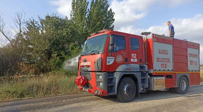 Otluk alanda çıkan yangın ağaçlara sıçramadan söndürüldü