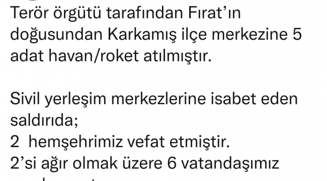 Gaziantep'e roketli saldırıda 2 kişi öldü, 6 kişi yaralandı