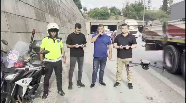 Adana'da sürücülere yönelik dron ile denetim