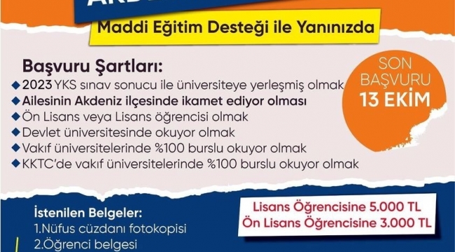 Akdeniz'de eğitim desteği başvuruları başladı