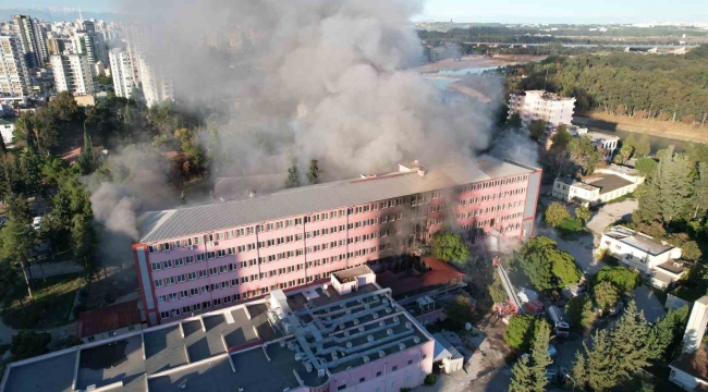 Hastane yangını dron ile görüntülendi