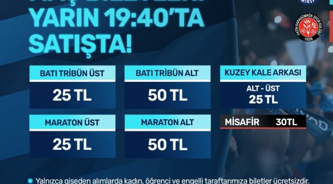 Adana Demirspor - Fatih Karagümrük maçının biletleri satışa çıkıyor