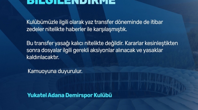 Adana Demirspor'dan transfer yasağı açıklaması