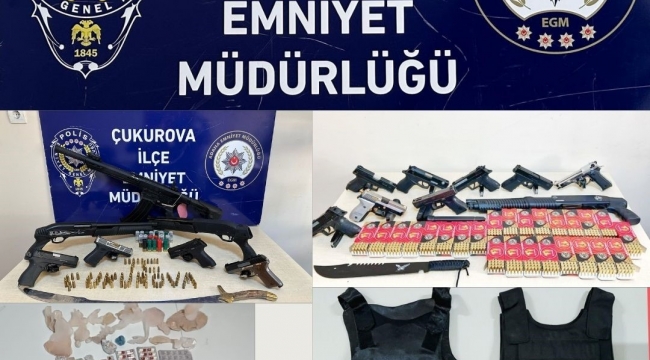 Çukurova polisi 20 ruhsatsız silah ele geçirirken 212 kişiyi de yakaladı