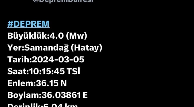 Hatay'da 4 büyüklüğünde deprem