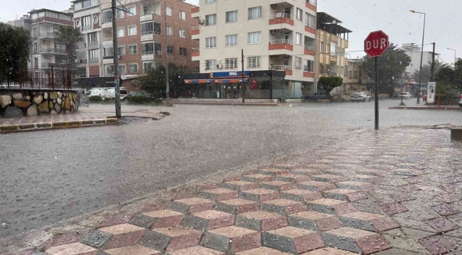 İskenderun'da dolu yağışı çevreyi beyaza büründü