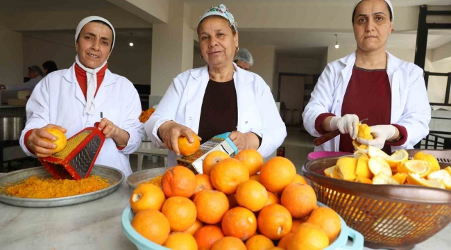 Dalda kalan narenciyenin kabuğu depremzede kadınların elinde reçel oldu